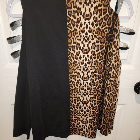 OC Order Plus Large open shoulder black & cheetah print Shirt Blouse NWT - Picture 7 of 14